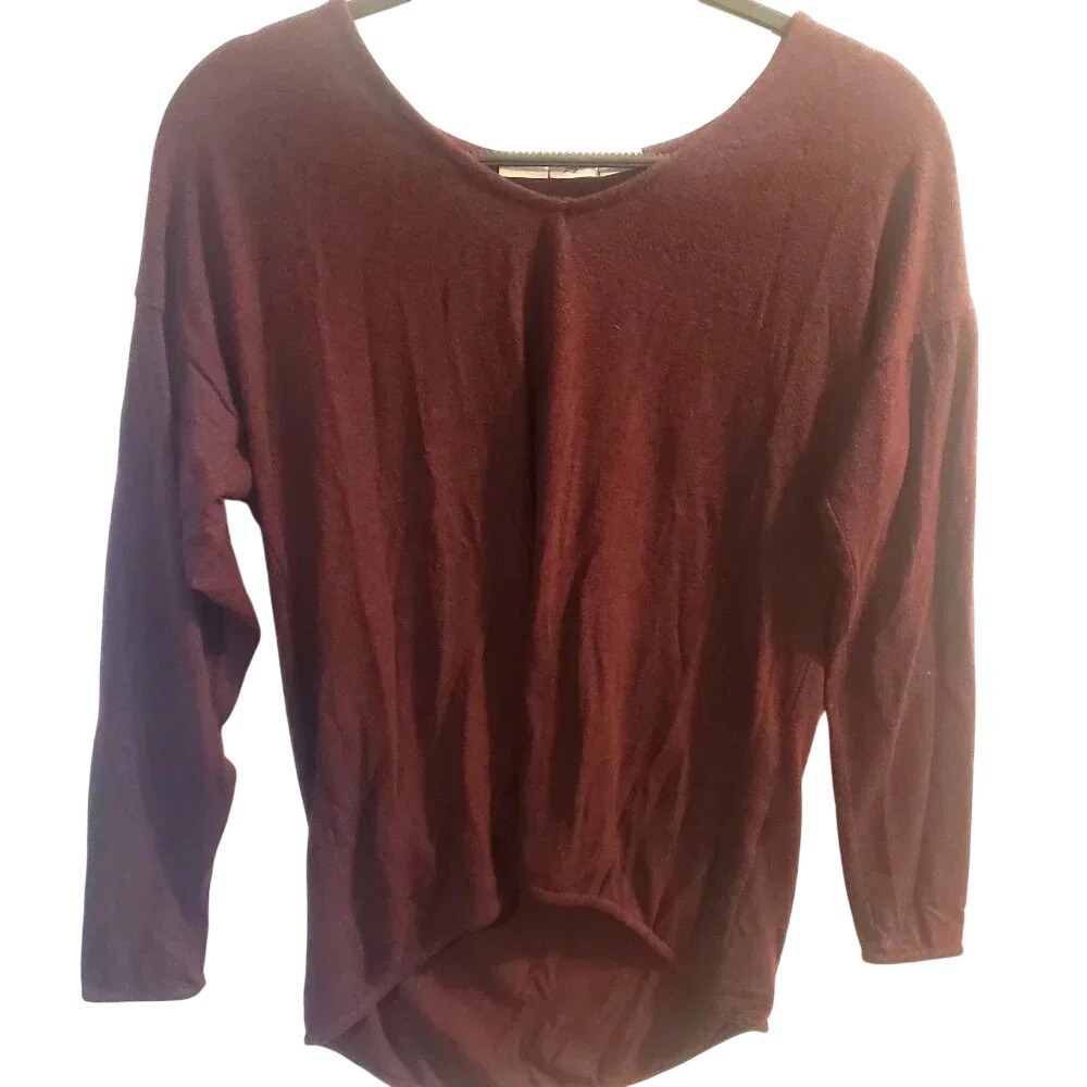 Gibson Womens Burgundy Scoop Neck High Low Long Sleeve Knit Top SF3428W XS
